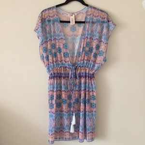 Op Junior Multicolor Mesh Tribal Design V-neck Swim Coverup US XL (Juniors)